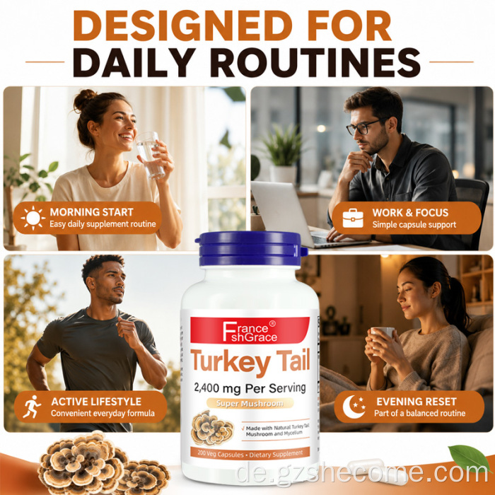 Shecome Turkey Tail Kapseln 2400 mg Unterstützen die Gesundheit des Immunsystems